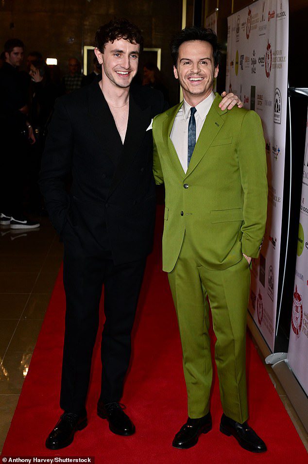 London Critics’ Circle Film Awards: Paul Mescal  goes shirtless beneath a suave black suit as he reunites with All Of Us Strangers co-star Andrew Scott at the annual ceremony
