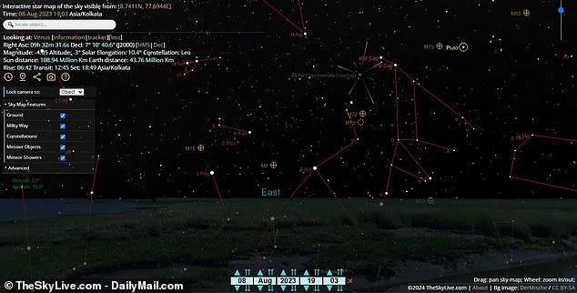 A sky map for that night and time (above), geolocated to the Kaders' hometown of Tirunelveli via TheSkyLive.com, shows Venus was completely obscured, below the western horizon and sunset. Most other bright stars and planets were also not in the eastern sky at that moment