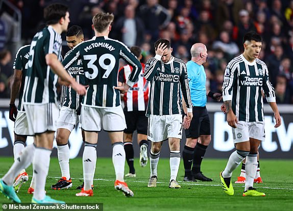 EDITORIAL USE ONLY No use with unauthorised audio, video, data, fixture lists, club/league logos or "live" services. Online in-match use limited to 120 images, no video emulation. No use in betting, games or single club/league/player publications. Mandatory Credit: Photo by Michael Zemanek/Shutterstock (14400495fa) Mason Mount of Manchester United shows a look of dejection Brentford v Manchester United, Premier League, Football, Gtech Community Stadium, London, UK - 30 Mar 2024