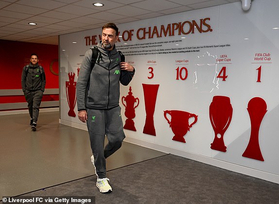 LIVERPOOL, ENGLAND - APRIL 04: (THE SUN OUT, THE SUN ON SUNDAY OUT) Jurgen Klopp manager of Liverpool arriving before the Premier League match between Liverpool FC and Sheffield United at Anfield on April 04, 2024 in Liverpool, England. (Photo by Andrew Powell/Liverpool FC via Getty Images)