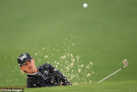 AUGUSTA, GEORGIA - APRIL 11: Jake Knapp of the United States plays a shot from a bunker on the second hole during the first round of the 2024 Masters Tournament at Augusta National Golf Club on April 11, 2024 in Augusta, Georgia.  (Photo by Jamie Squire/Getty Images)